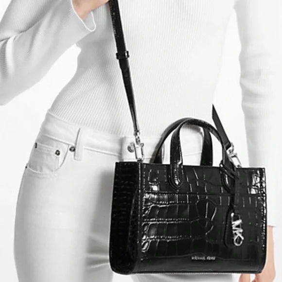 Michael Kors Gigi Glossy Black Embossed Crossbody/Satchel Bag - Picture 3 of 8